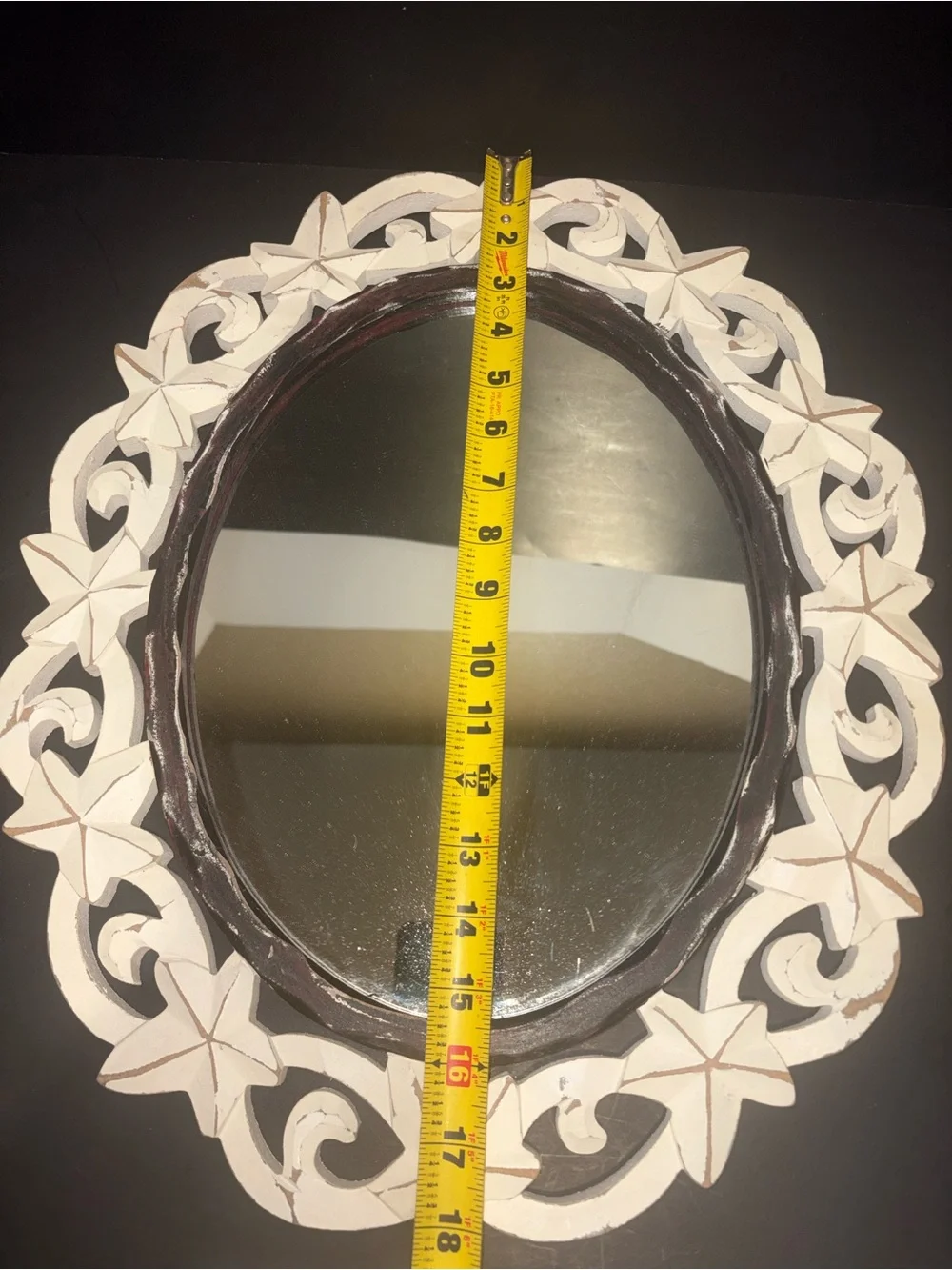 White Distressed Carved Star Accent Wall Mirror